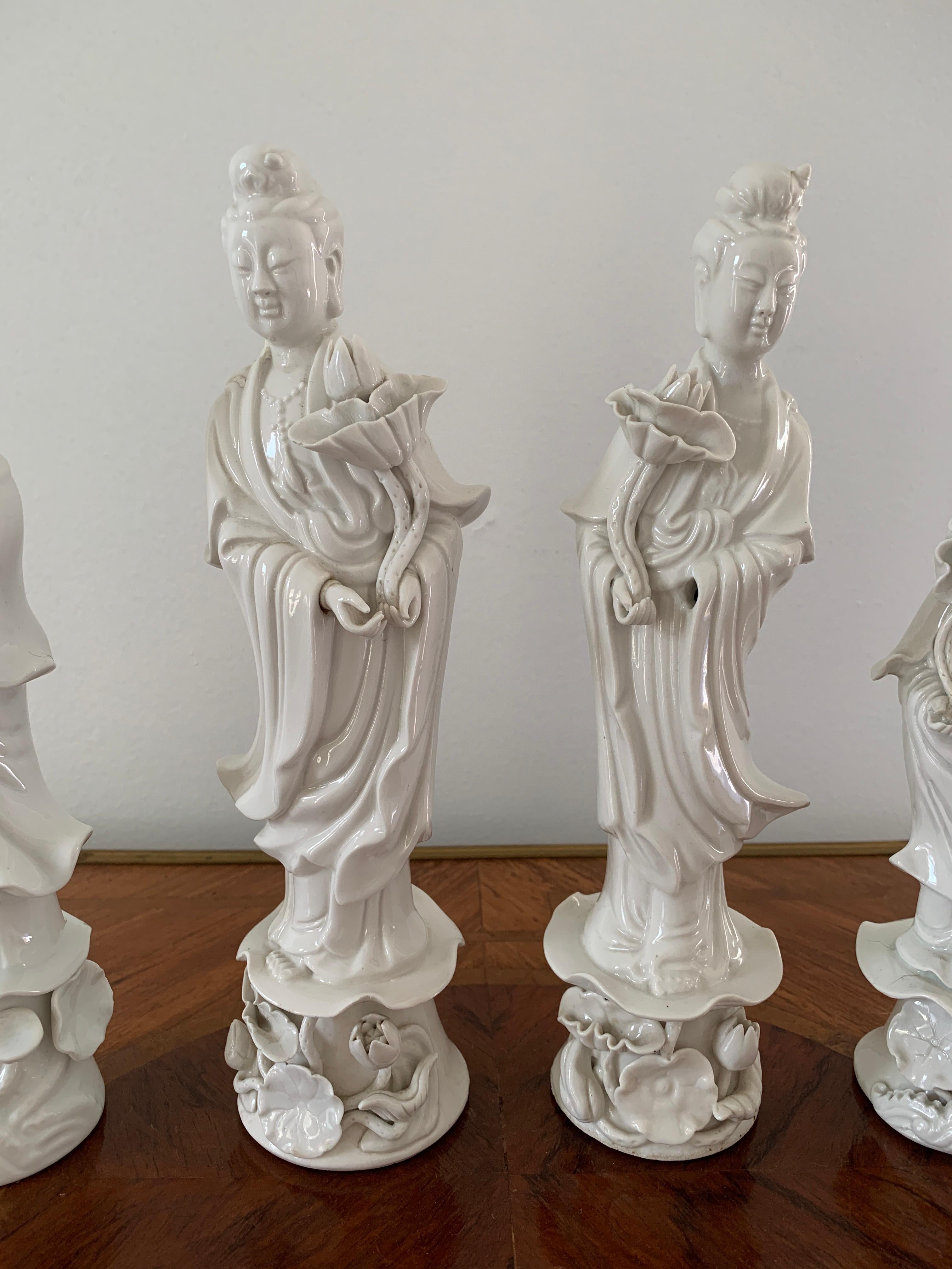 Chinoiserie Mid 20th Century Vintage Blanc De Chine Figures - Set of 4 For Sale