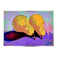 Mid 20th Century Vintage Boho Abstract Still Life of Pears Oil Painting