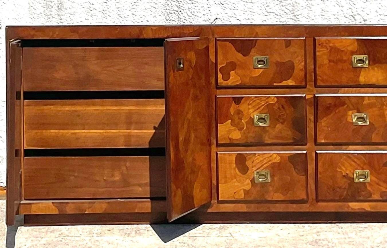 Mid 20th Century Vintage Boho American of Martinsville Camo Olive Wood Credenza In Good Condition In west palm beach, FL