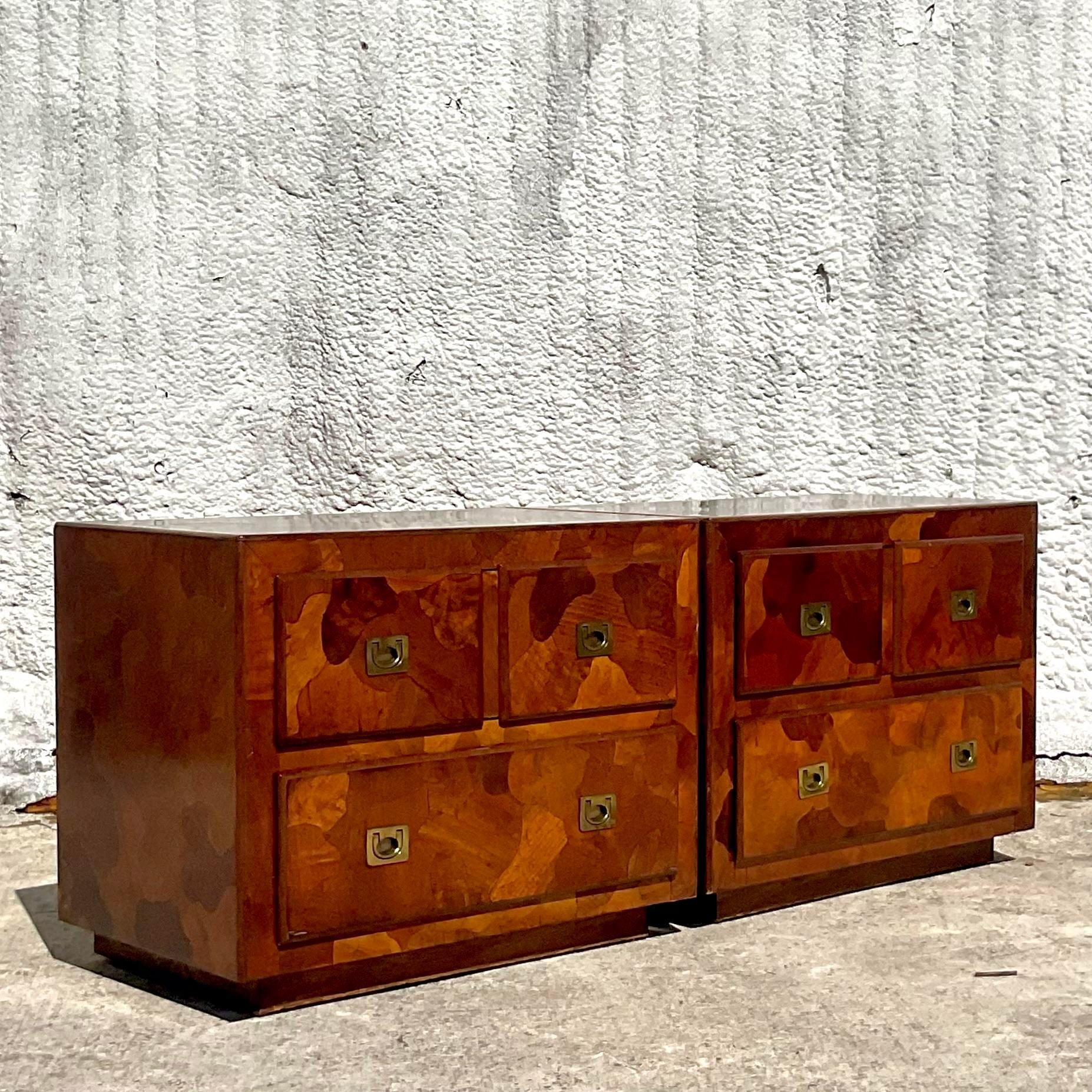 Wood Mid 20th Century Vintage Boho American of Martinsville Nightstands - a Pr For Sale