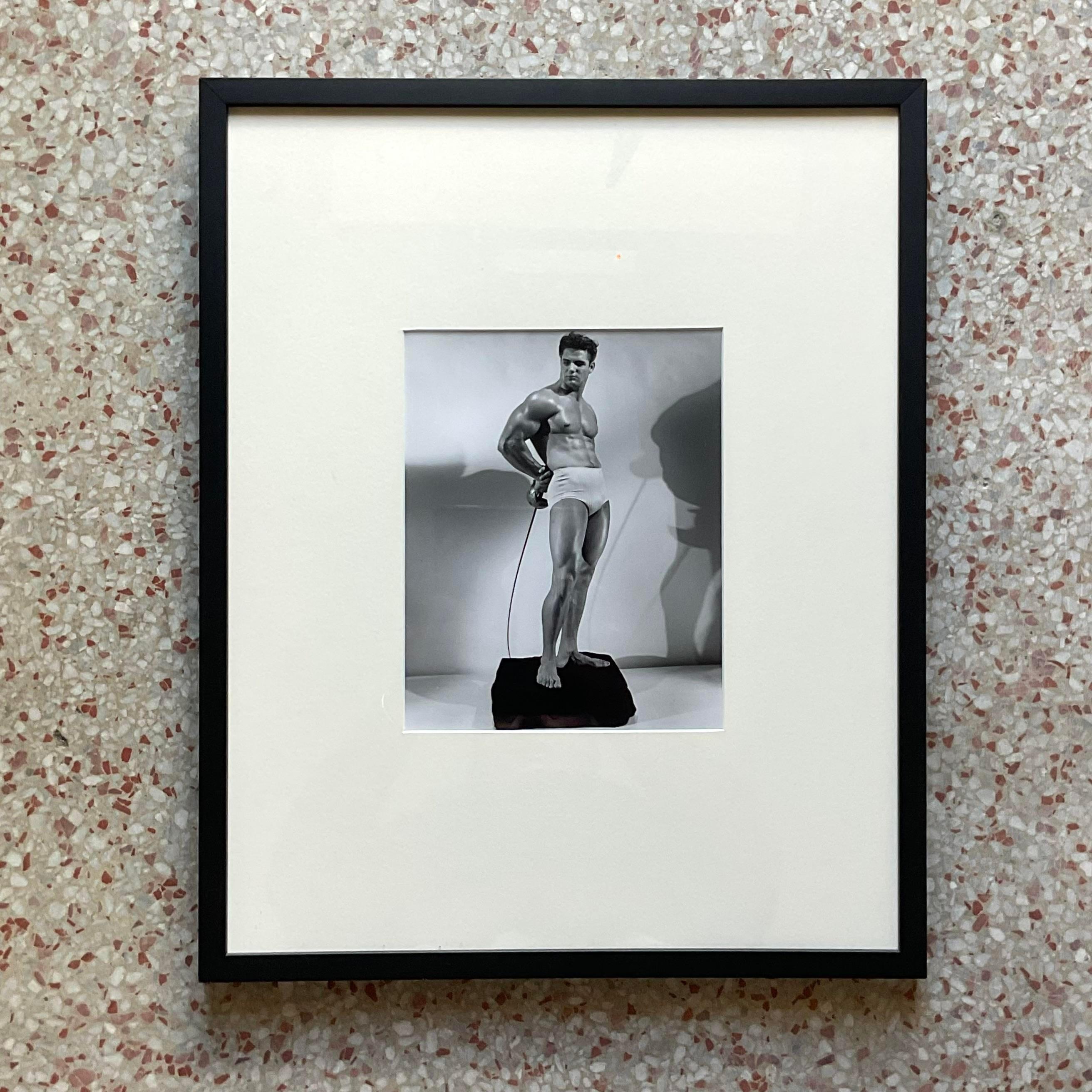 Mid-Century Modern Mid 20th Century Vintage Boho Bruce of La Photograph of Man With Fencing Sword For Sale