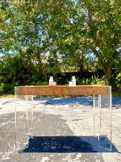 Mid 20th Century Vintage Boho Burl Wood and Lucite Game Table