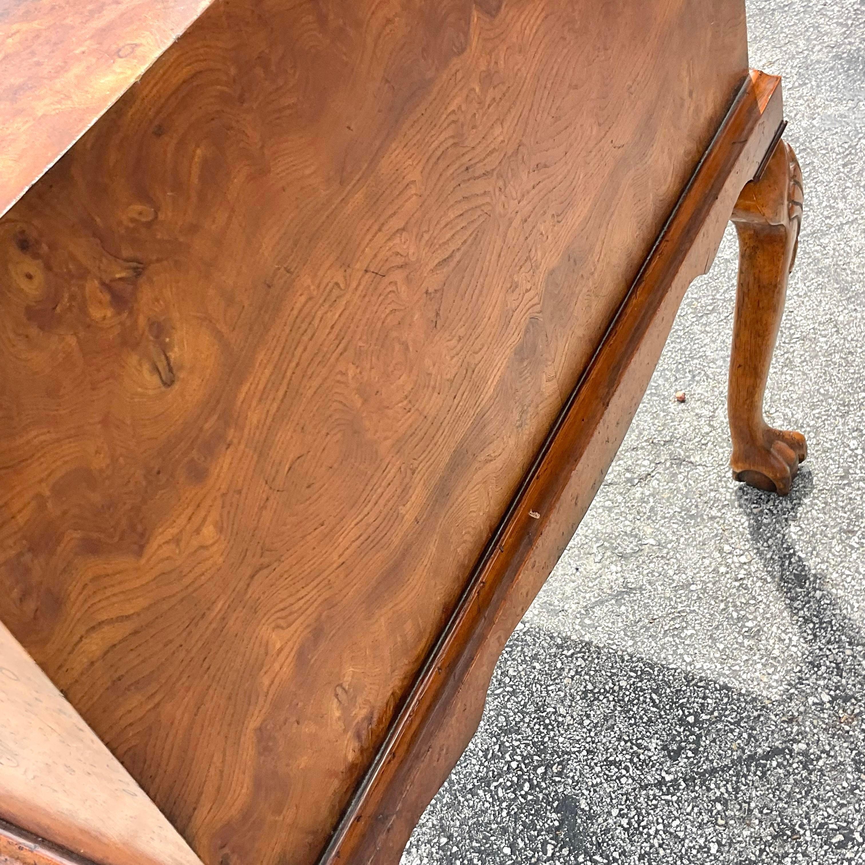 Mid 20th Century Vintage Boho Burl Wood Flip Down Writing Desk In Good Condition For Sale In west palm beach, FL