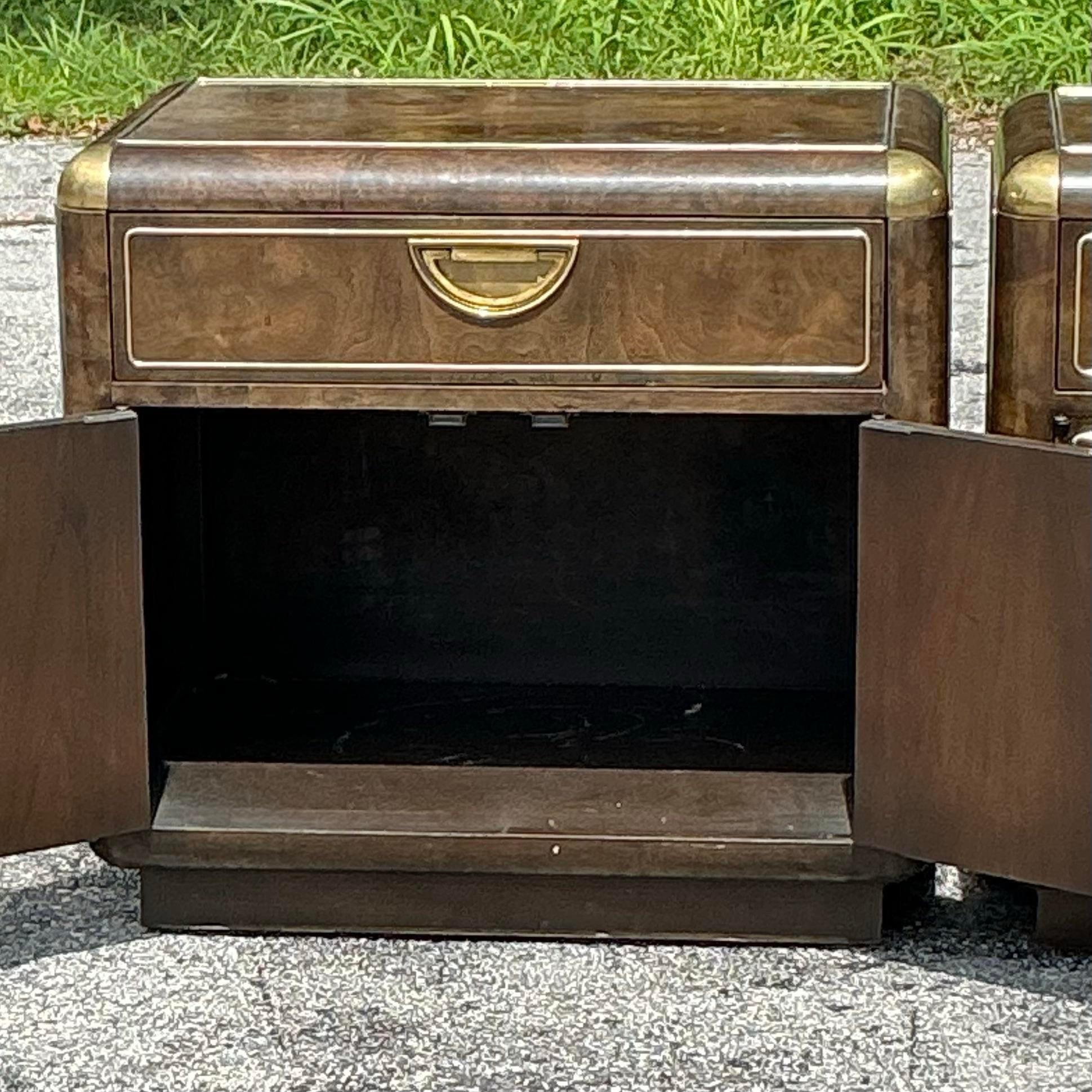 Mid-Century Modern Mid 20th Century Vintage Boho Burlwood Nightstands After Mastercraft - a Pair