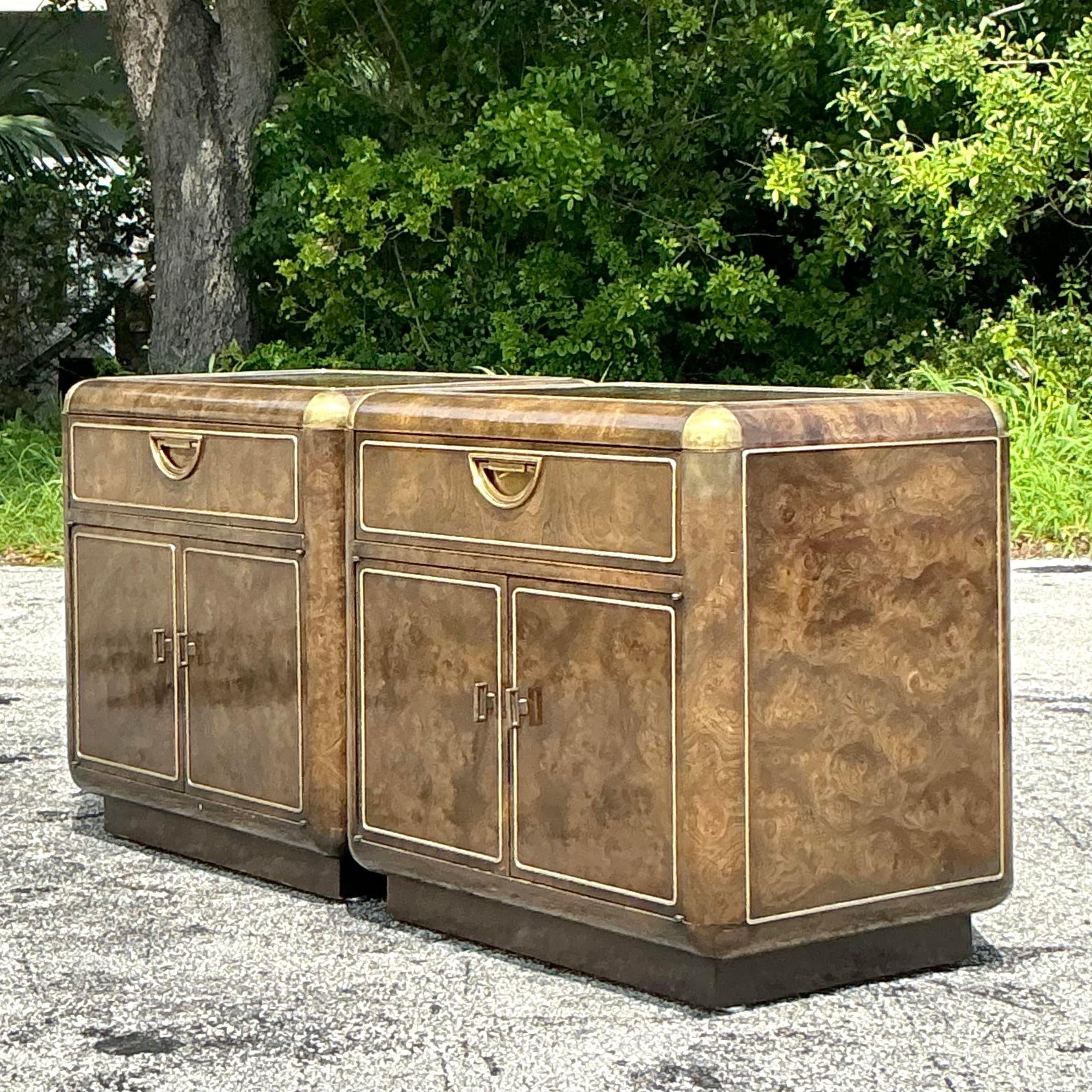 Mid 20th Century Vintage Boho Burlwood Nightstands After Mastercraft - a Pair In Good Condition In west palm beach, FL