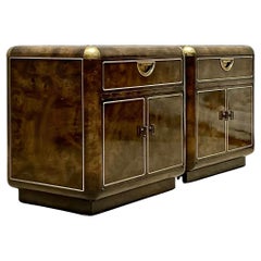 Mid 20th Century Vintage Boho Burlwood Nightstands After Mastercraft - a Pair