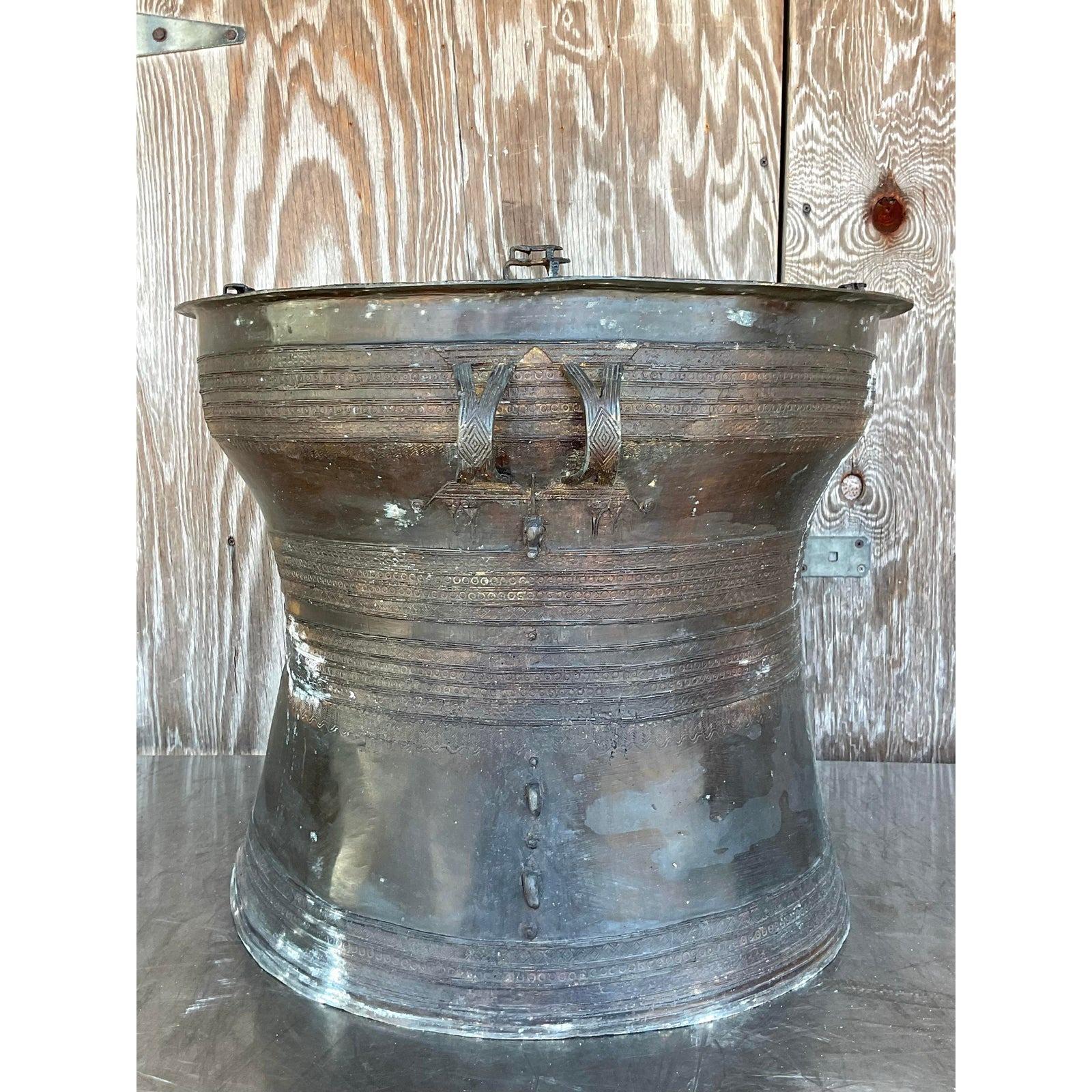 Mid 20th Century Vintage Boho Burmese Bronze Rain Drum For Sale 7
