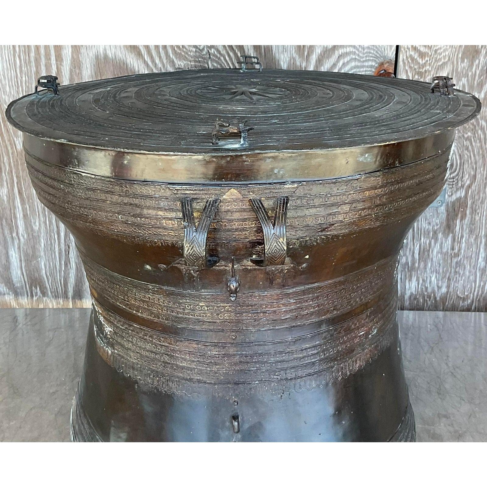 Mid 20th Century Vintage Boho Burmese Bronze Rain Drum For Sale 9