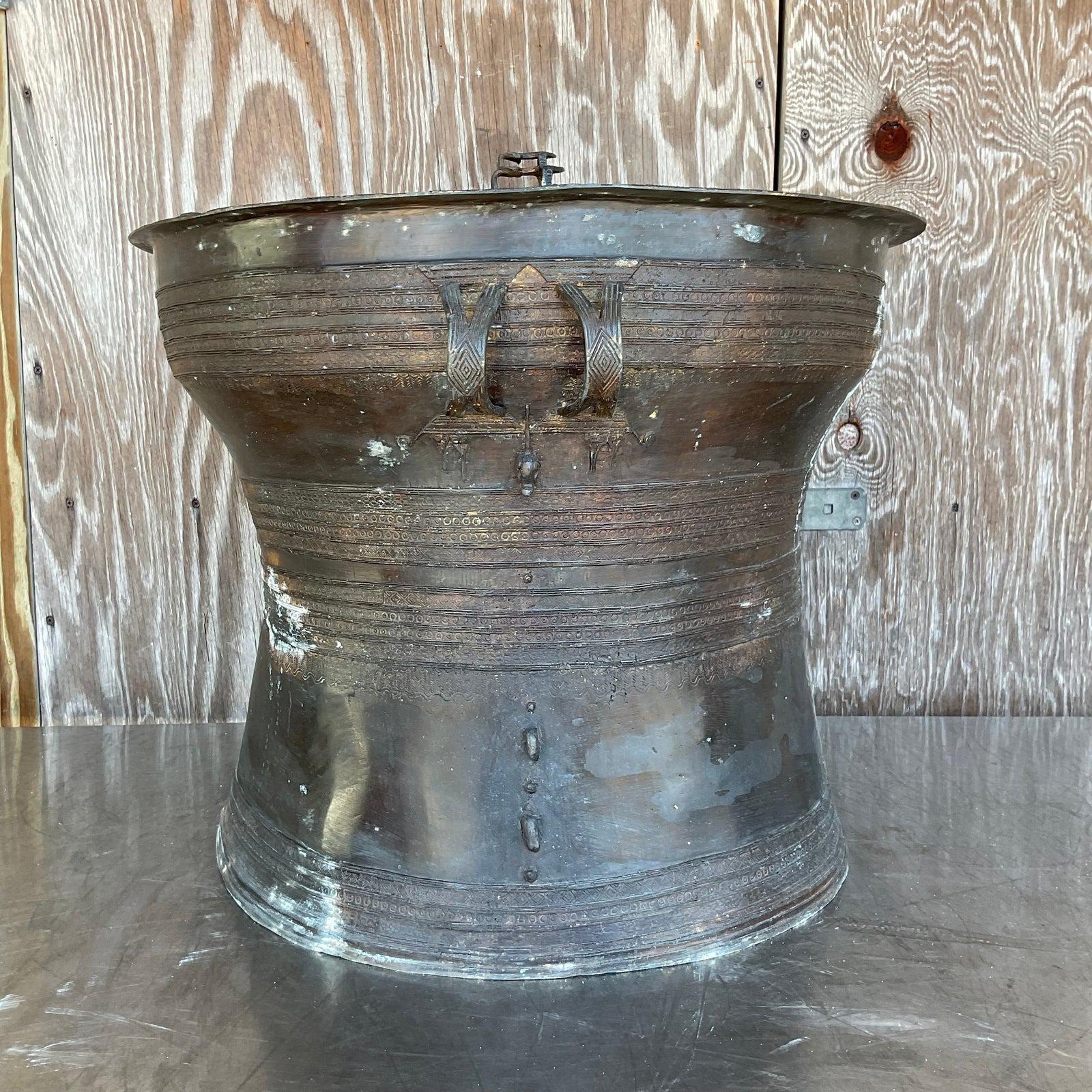 Mid 20th Century Vintage Boho Burmese Bronze Rain Drum For Sale 5