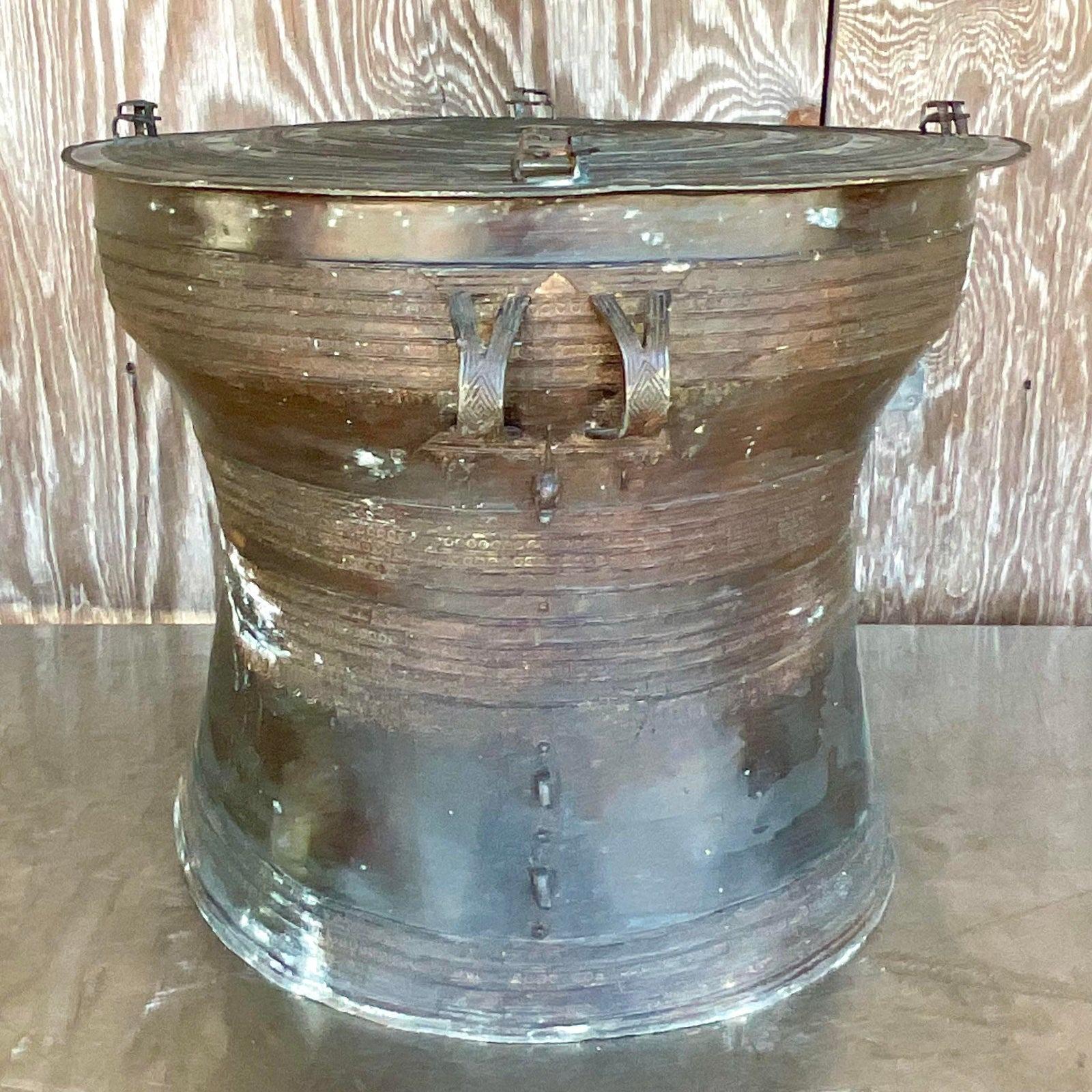 Mid 20th Century Vintage Boho Burmese Bronze Rain Drum For Sale 6