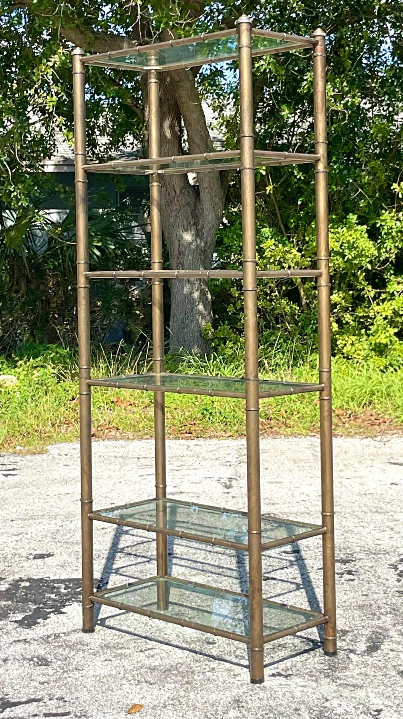 Mid 20th Century Vintage Boho Burnished Brass Etagere In Good Condition For Sale In west palm beach, FL