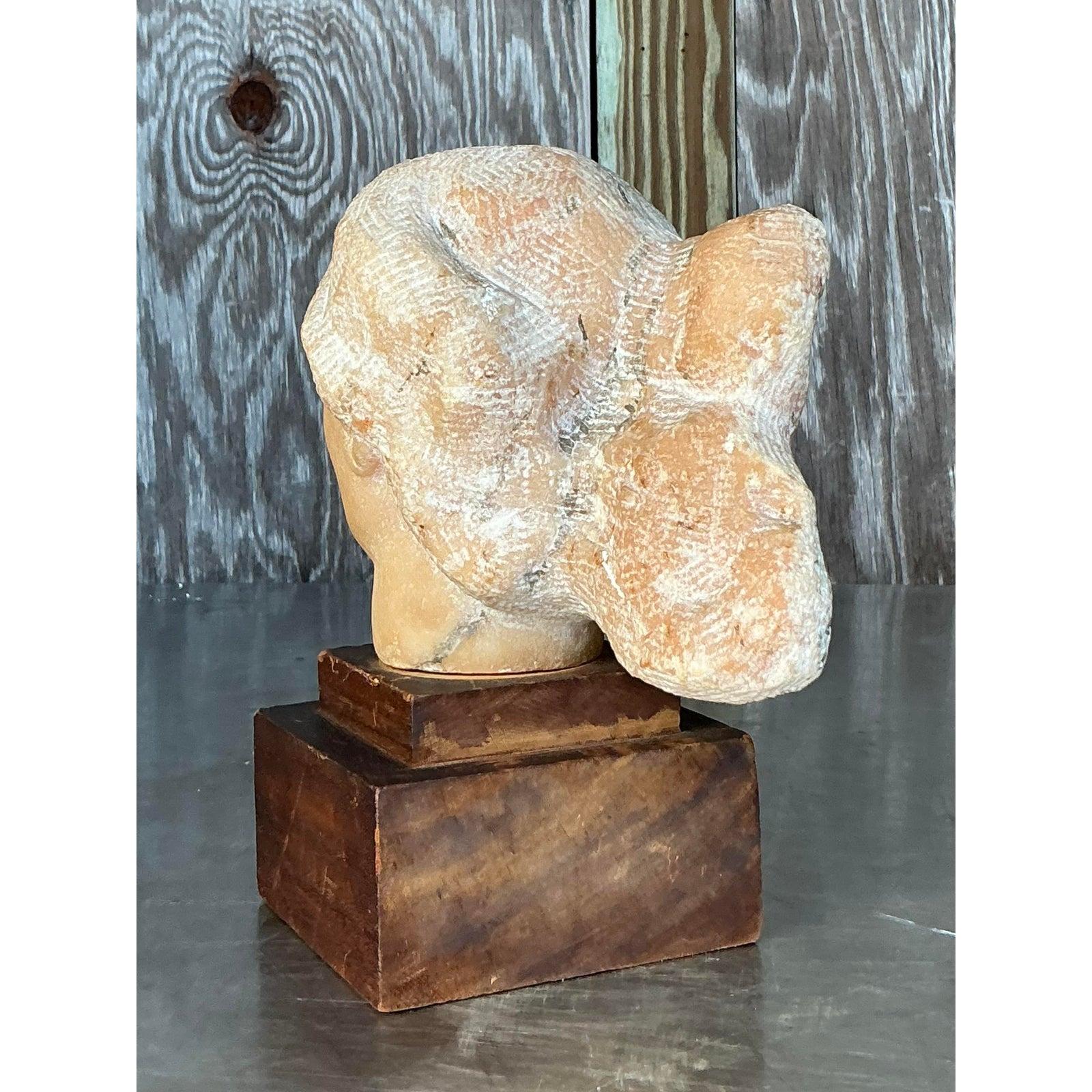 Americano Busto di donna in pietra intagliata della metà del 20° secolo vintage A. Stone Sculpture in vendita