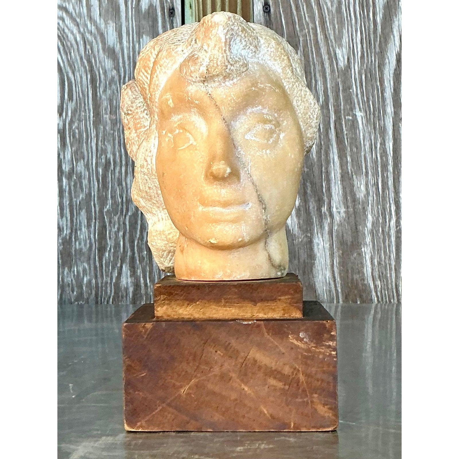 Busto di donna in pietra intagliata della metà del 20° secolo vintage A. Stone Sculpture In condizioni buone in vendita a west palm beach, FL
