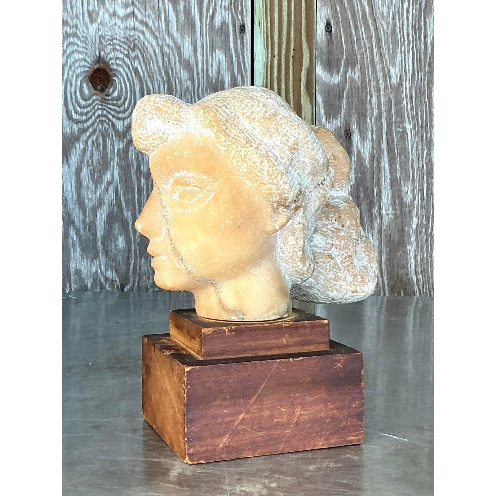 XX secolo Busto di donna in pietra intagliata della metà del 20° secolo vintage A. Stone Sculpture in vendita
