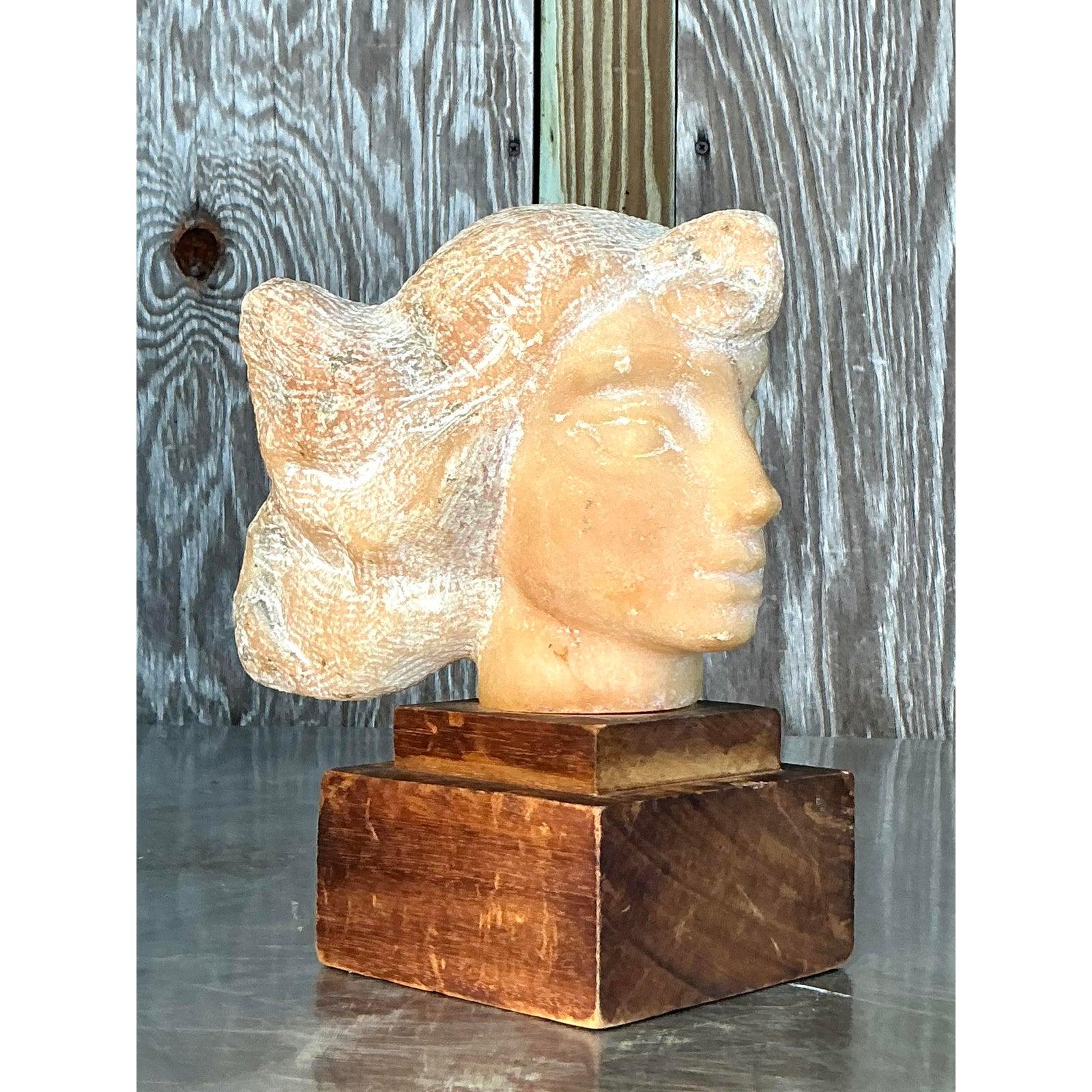 Busto di donna in pietra intagliata della metà del 20° secolo vintage A. Stone Sculpture in vendita 1