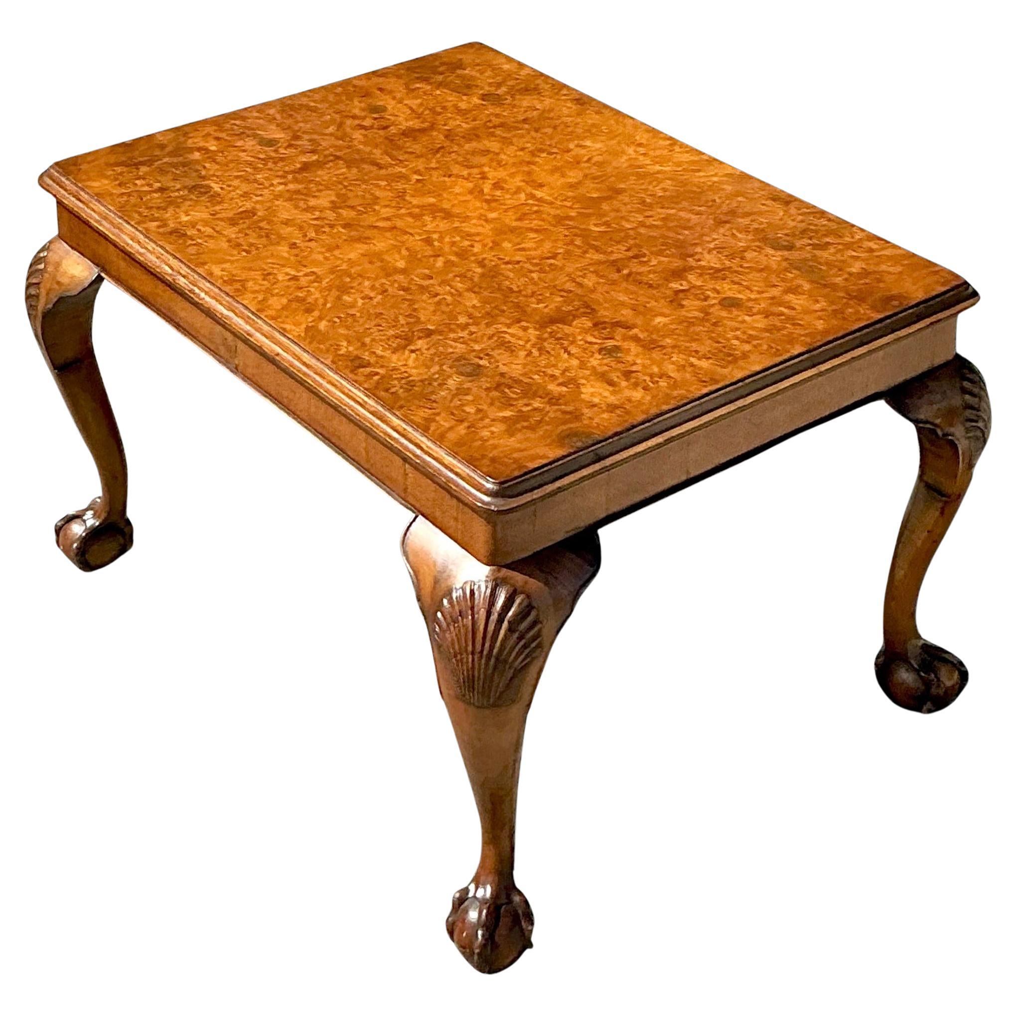 Mesa auxiliar de madera burl de mediados del siglo XX Vintage Boho Clamshell