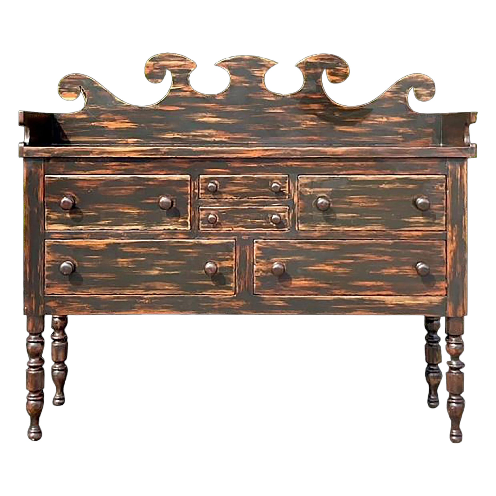 Mid 20th Century Vintage Boho Currey and Company Primitive Black Credenza For Sale