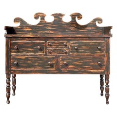 Mid 20th Century Vintage Boho Currey and Company Primitive Black Credenza