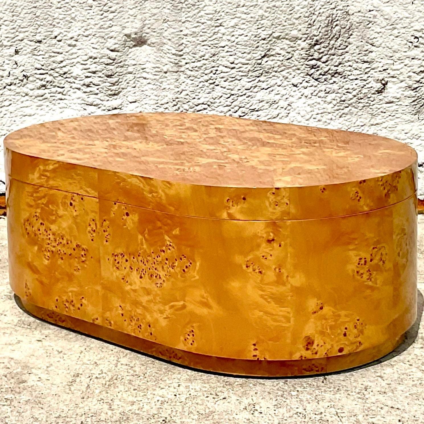 Mid 20th Century Vintage Boho Custom Burl Wood Storage Coffee Table In Good Condition For Sale In west palm beach, FL