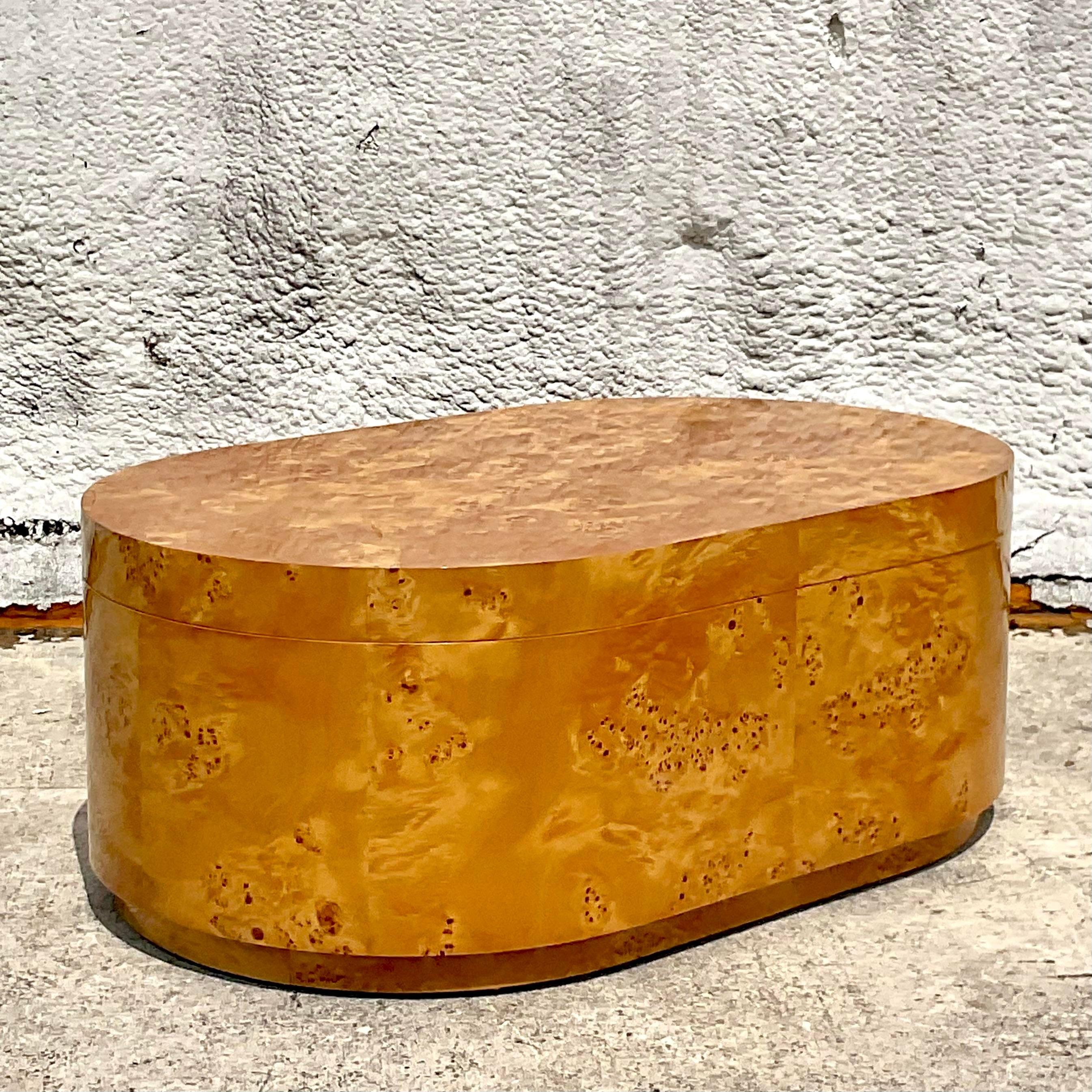 Mid 20th Century Vintage Boho Custom Burl Wood Storage Coffee Table For Sale 1