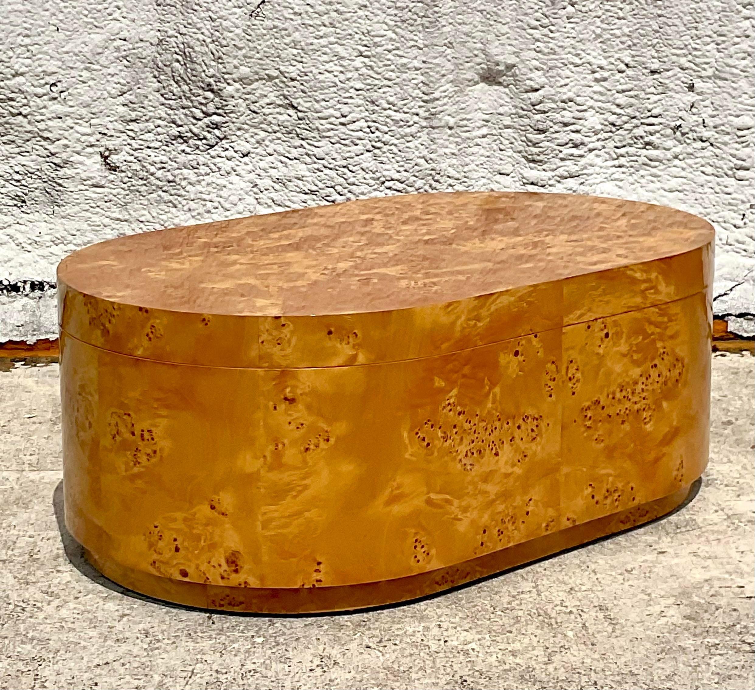 Mid 20th Century Vintage Boho Custom Burl Wood Storage Coffee Table For Sale 2
