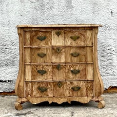 Mid 20th Century Vintage Boho Distressed Bleached Burl Wood Chest of Drawers
