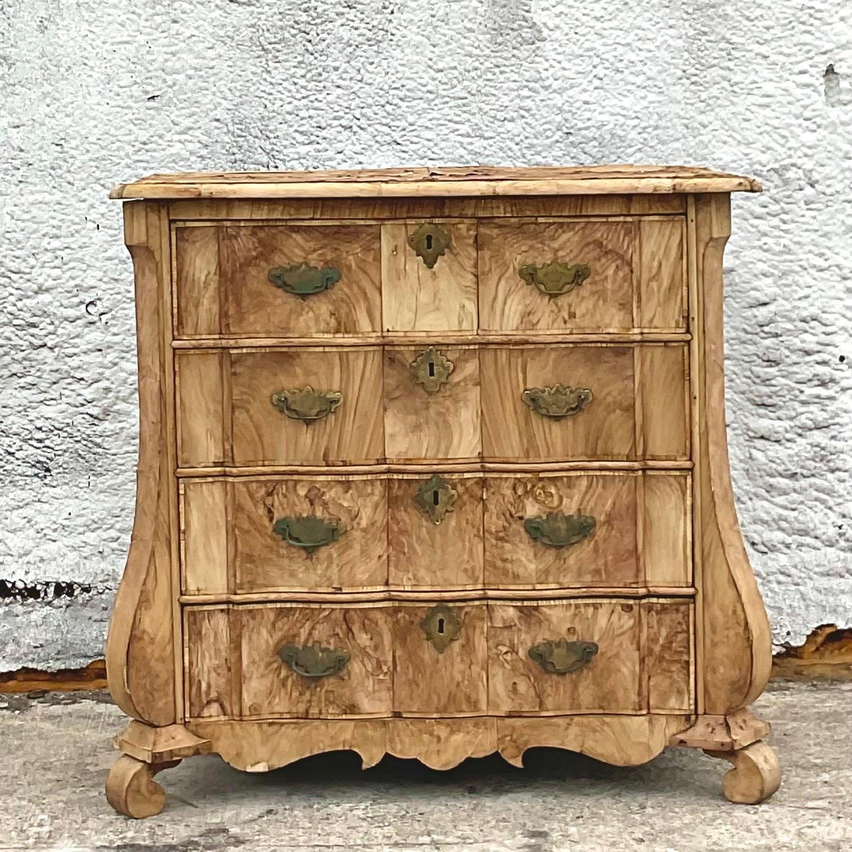 Mid 20th Century Vintage Boho Distressed Bleached Burl Wood Chest of Drawers For Sale 3