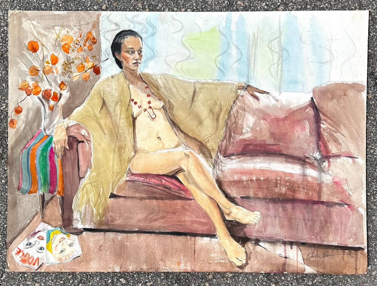 Mitte des 20. Jahrhunderts Vintage Boho Figurales Ölgemälde auf Leinwand im Angebot 1
