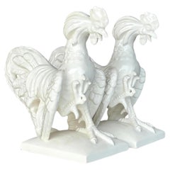 Mid 20th Century Retro Boho Glazed Ceramic Roosters. - a Pair