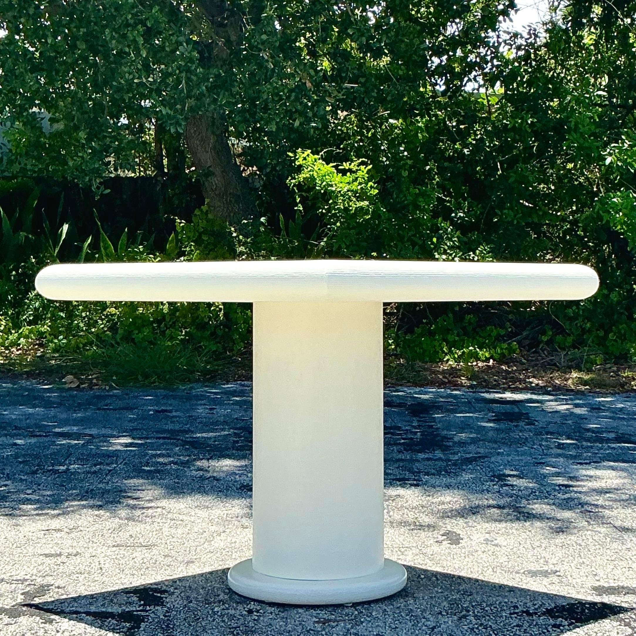 20ième siècle Table de jeu à piédestal en toile d'herbe Boho vintage du milieu du 20e siècle en vente