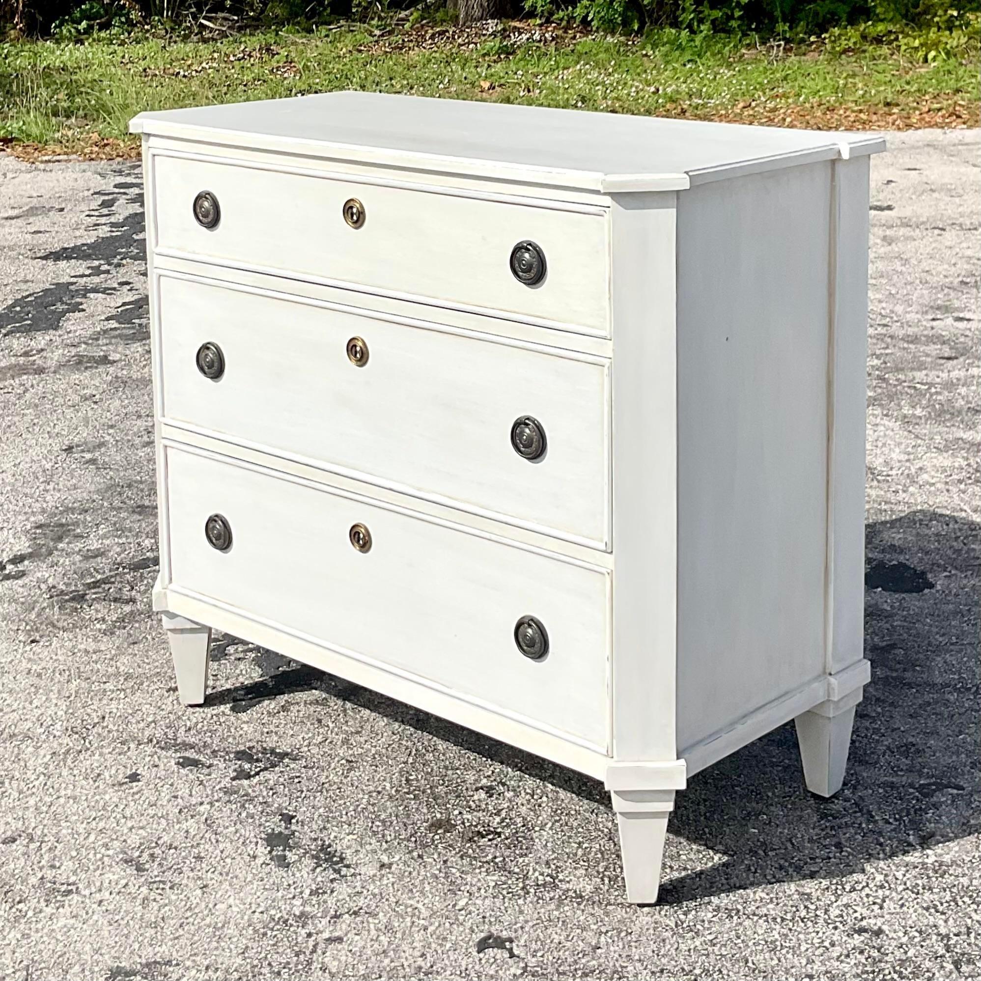 Mid 20th Century Vintage Boho Gustavian Style Washed Chest of Drawers In Good Condition For Sale In west palm beach, FL
