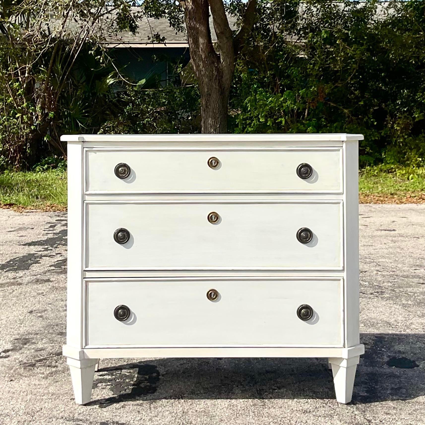 Mid 20th Century Vintage Boho Gustavian Style Washed Chest of Drawers For Sale 1