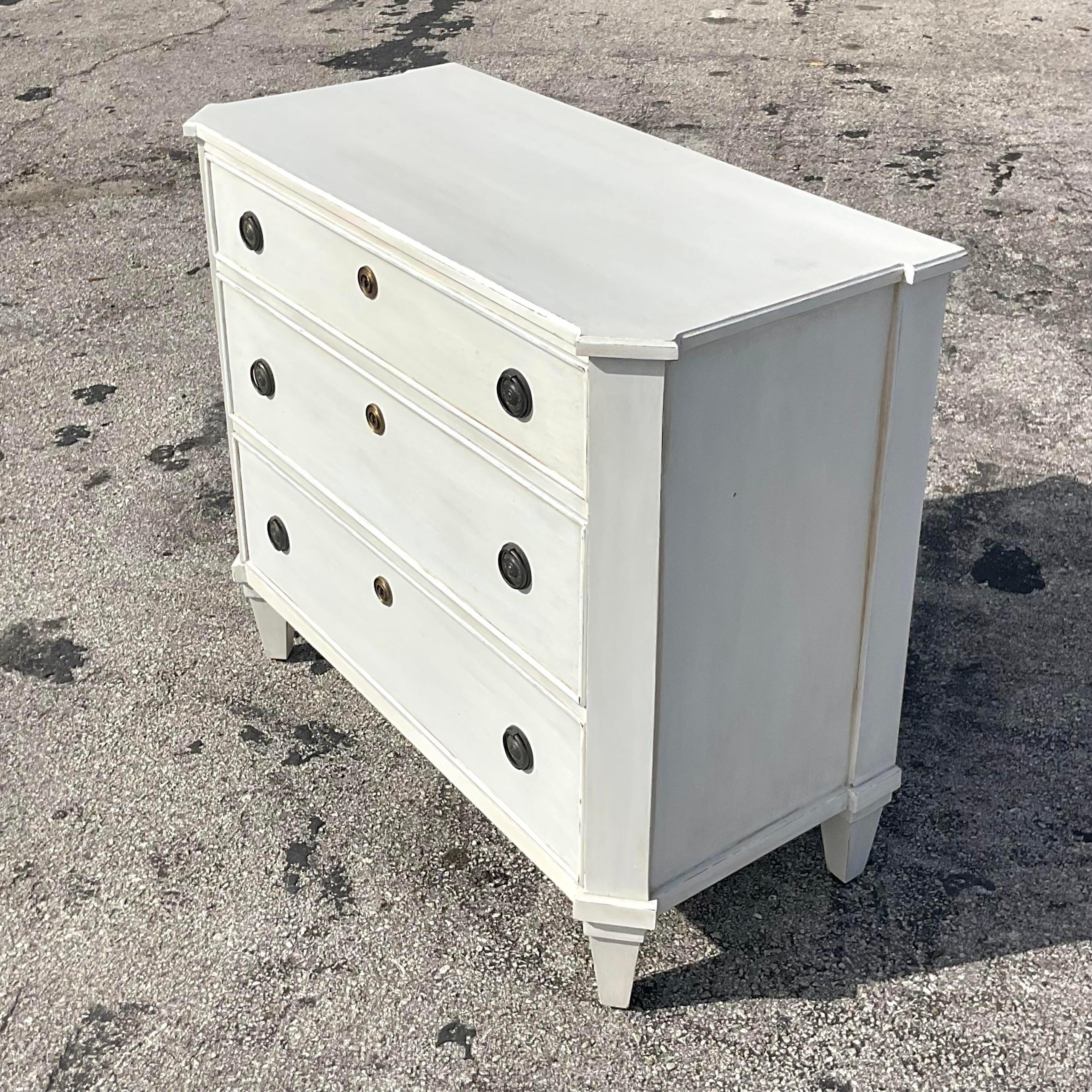 Mid 20th Century Vintage Boho Gustavian Style Washed Chest of Drawers For Sale 2