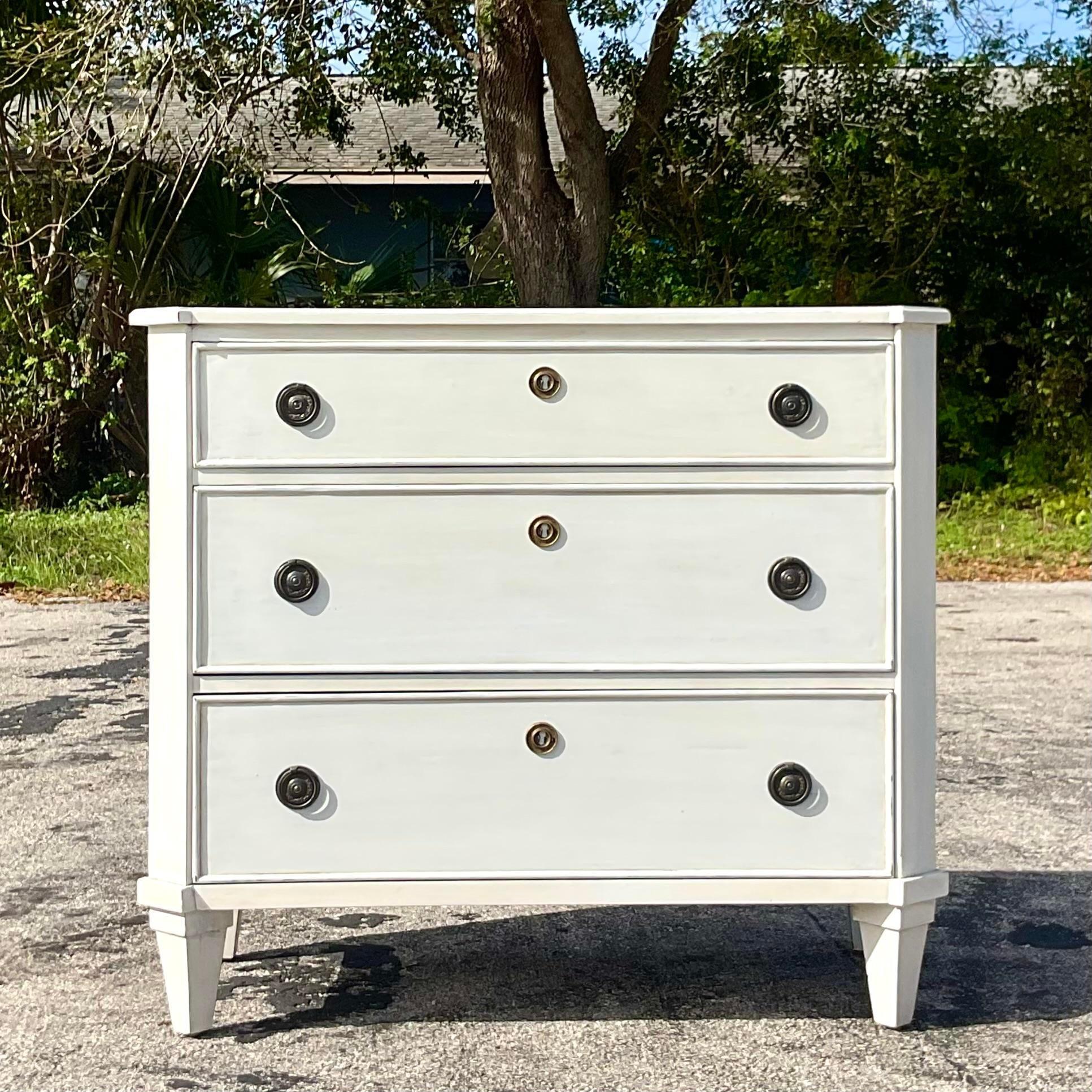 Mid 20th Century Vintage Boho Gustavian Style Washed Chest of Drawers For Sale 3