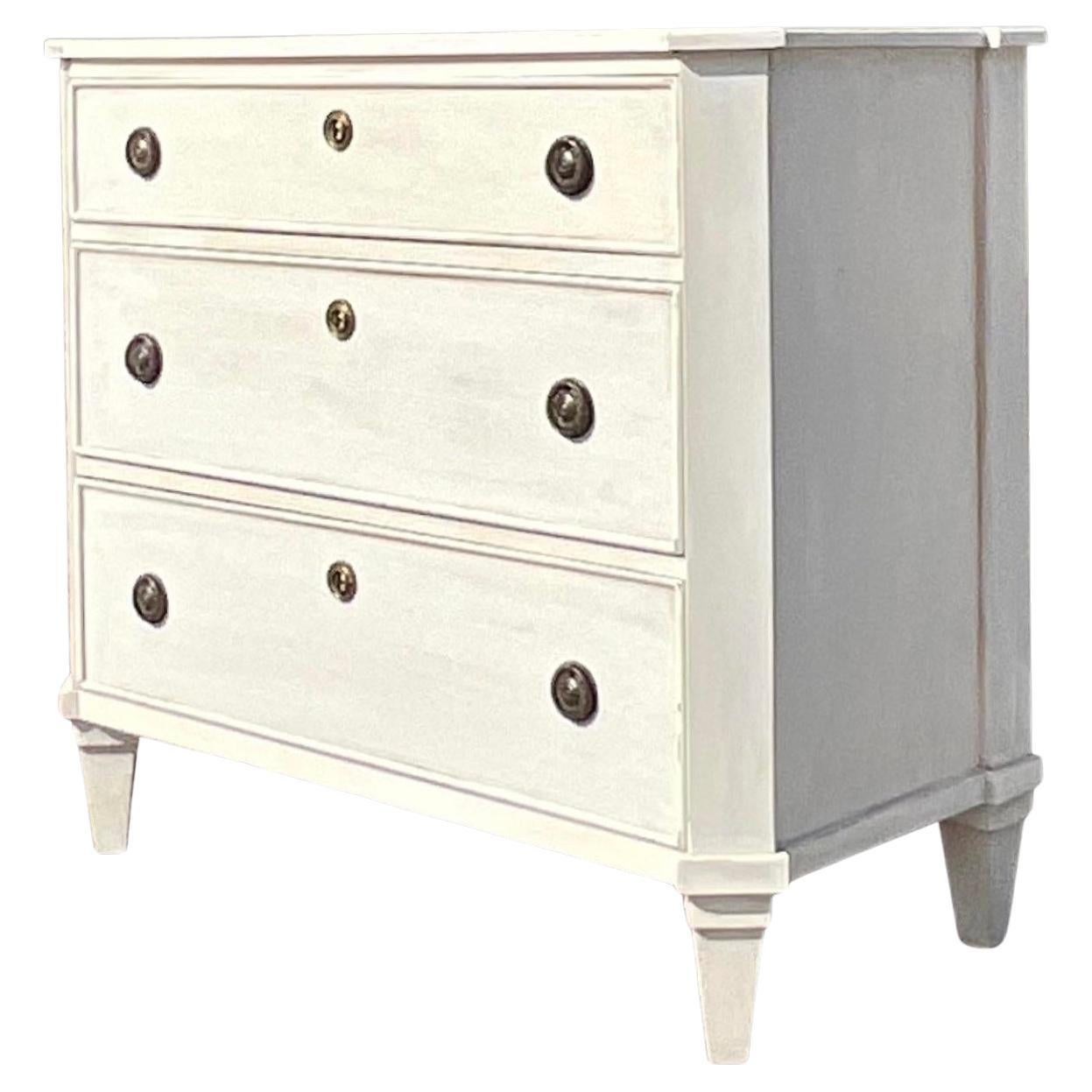 Mid 20th Century Vintage Boho Gustavian Style Washed Chest of Drawers For Sale