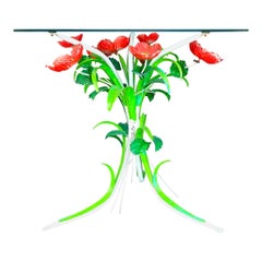 Mid 20th Century Vintage Boho Italian Hand Painted Metal Poppy Side Table
