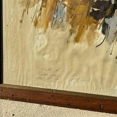 Mid 20th Century Vintage Boho Original Abstract Oil Painting on Paper