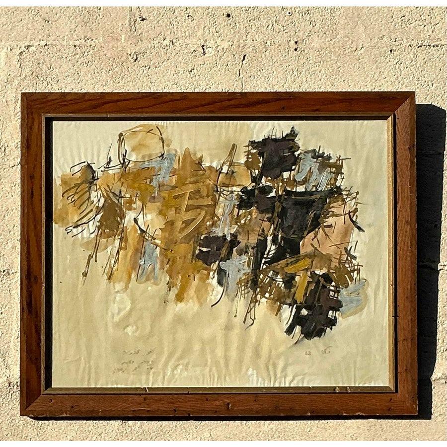 Mid 20th Century Vintage Boho Original Abstract Oil Painting on Paper im Zustand „Gut“ im Angebot in West Palm Beach, FL