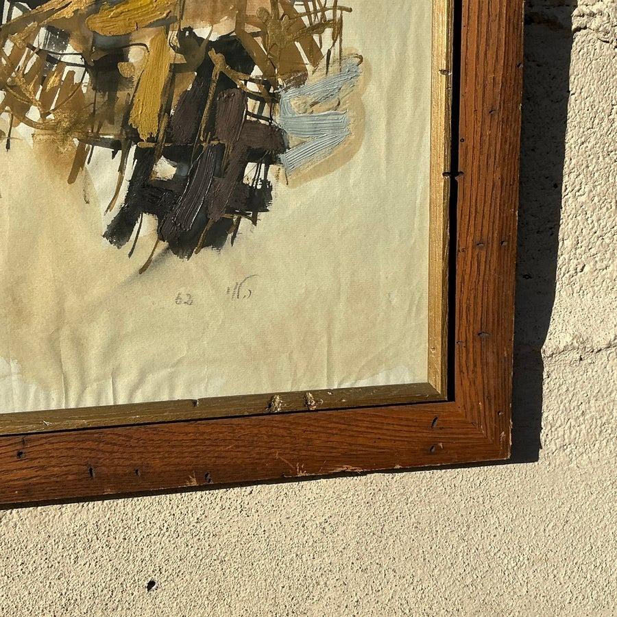 Mid 20th Century Vintage Boho Original Abstract Oil Painting on Paper im Angebot 1
