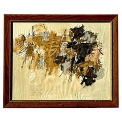 Mid 20th Century Vintage Boho Original Abstract Oil Painting on Paper