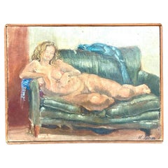 Mitte des 20. Jahrhunderts Vintage Boho Original Akt-Ölgemälde auf Leinwand, gerahmt