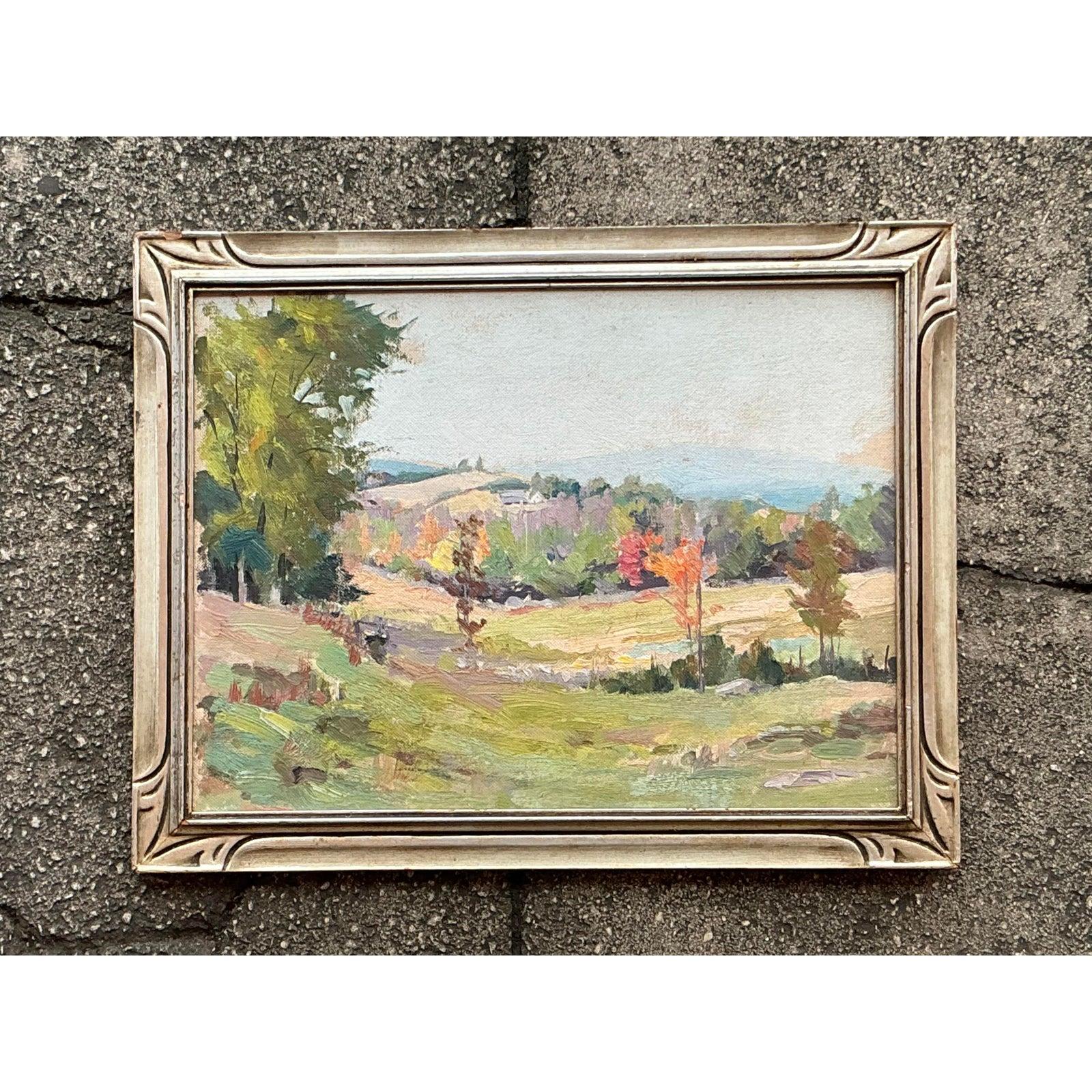 Mitte des 20. Jahrhunderts Vintage Boho Original Öl Impressionistische Landschaft auf Karton, Vintage (amerikanisch) im Angebot