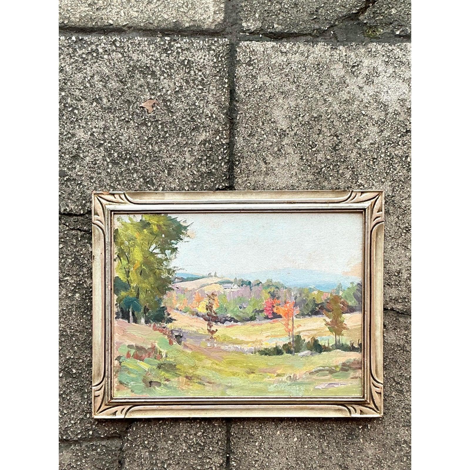 Mitte des 20. Jahrhunderts Vintage Boho Original Öl Impressionistische Landschaft auf Karton, Vintage im Zustand „Gut“ im Angebot in West Palm Beach, FL
