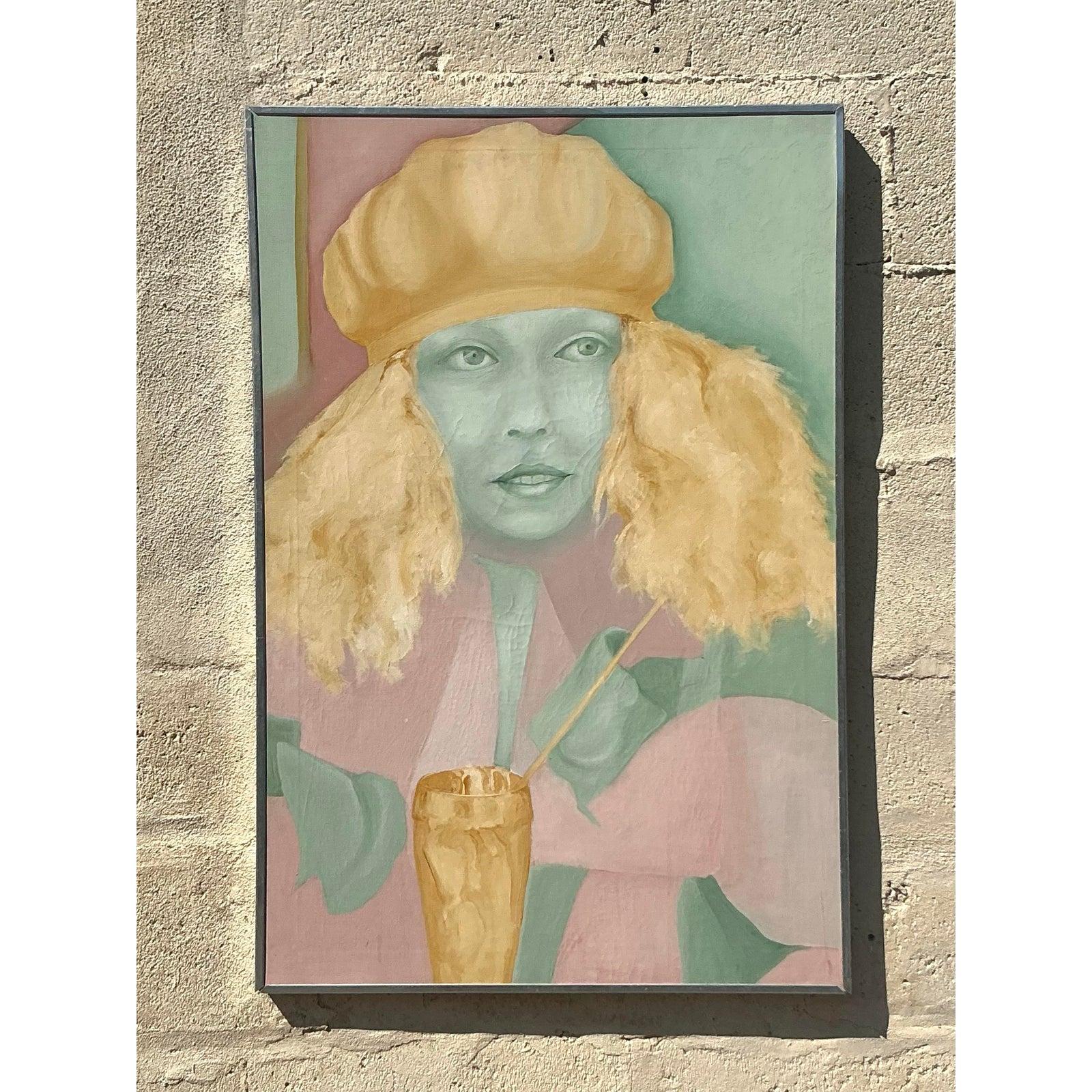 Mitte des 20. Jahrhunderts Vintage Boho Original Ölgemälde auf Leinwand im Angebot 2