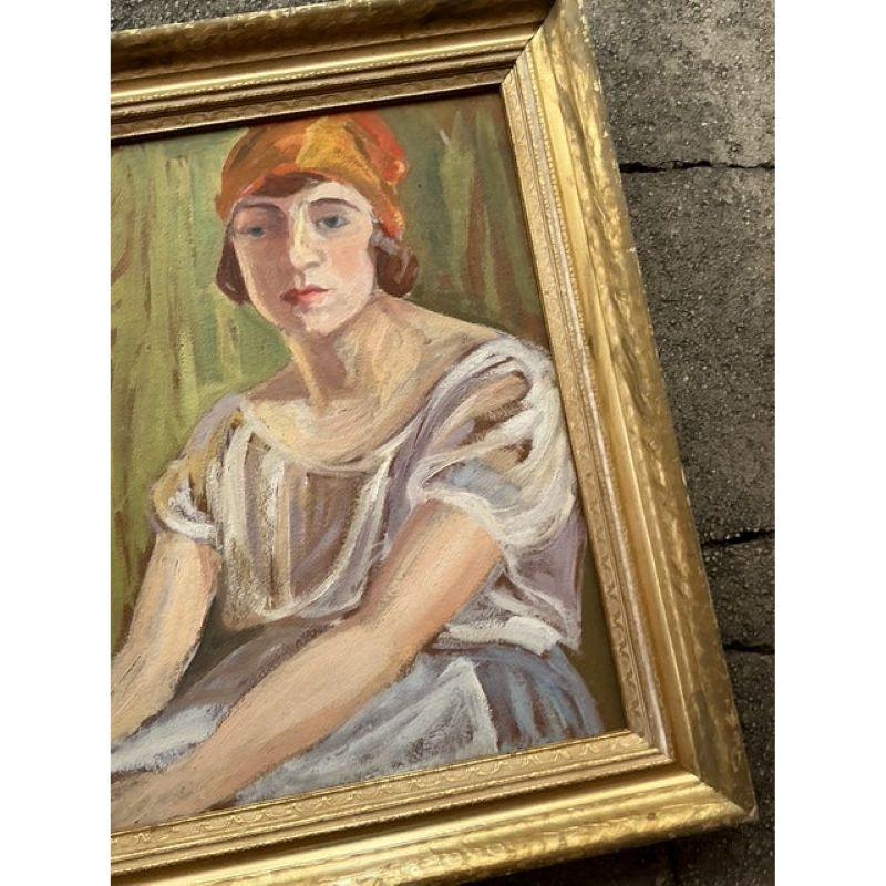 Portrait original à l'huile sur carton, milieu du 20e siècle, style boho Bon état - En vente à West Palm Beach, FL