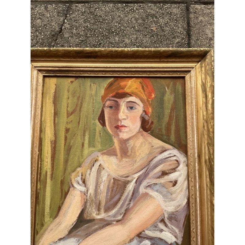 Toile Portrait original à l'huile sur carton, milieu du 20e siècle, style boho en vente