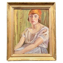 Mid 20th Century Vintage Boho Original Oil Portrait on Board