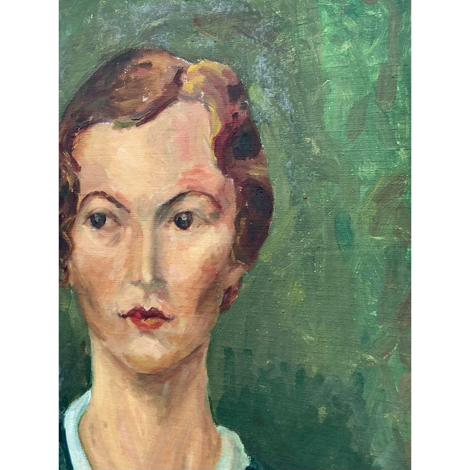 Portrait à l'huile original Boho du milieu du 20e siècle sur panneau, encadré en vente 4