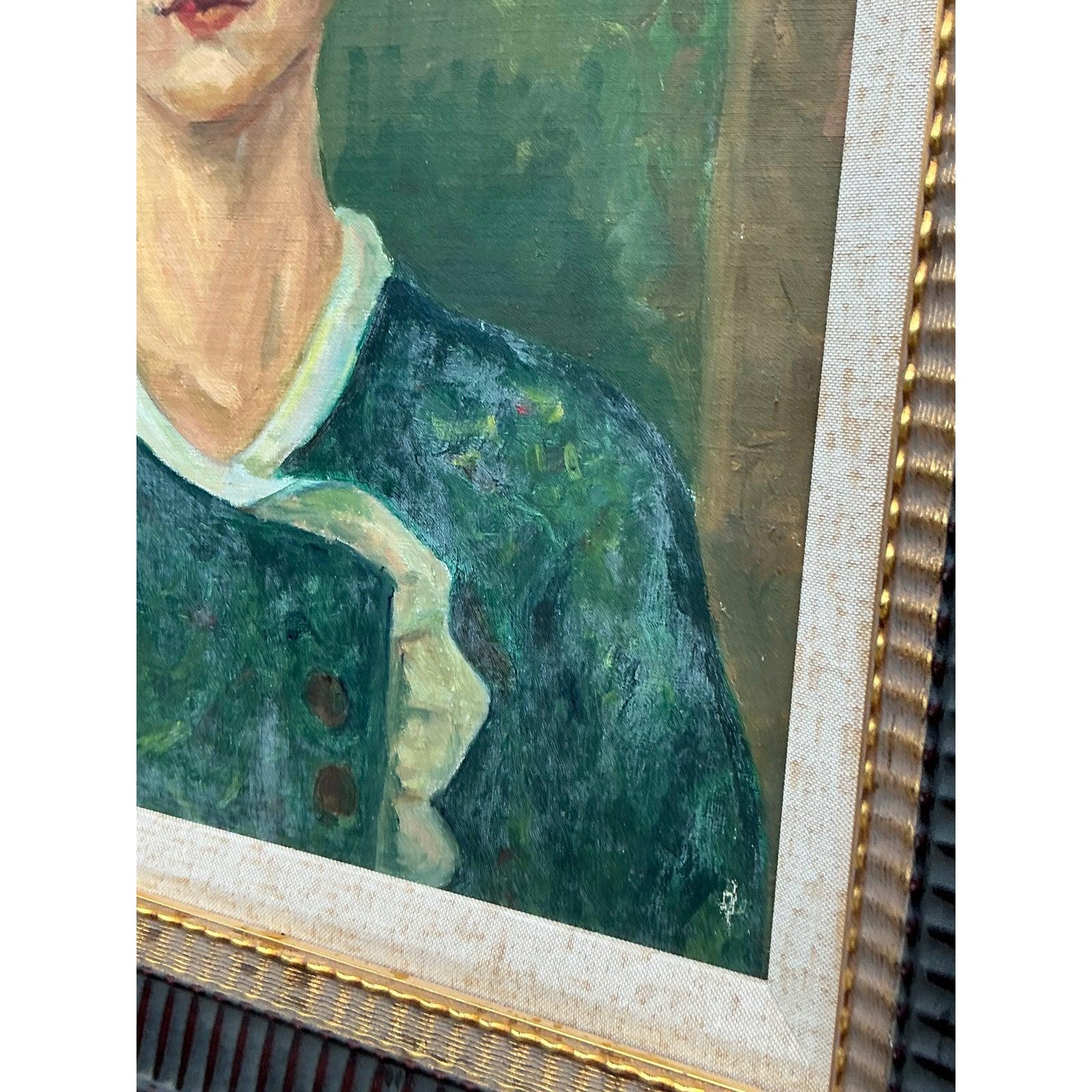 20ième siècle Portrait à l'huile original Boho du milieu du 20e siècle sur panneau, encadré en vente
