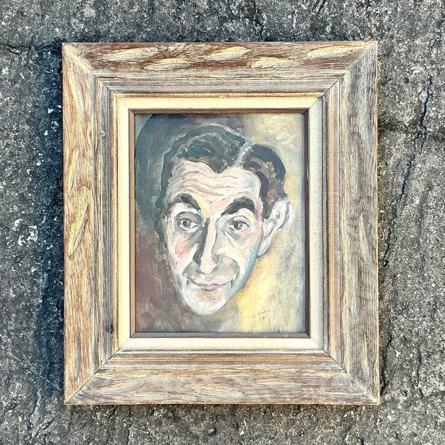 Retrato al óleo original boho de mediados del siglo XX sobre lienzo Estadounidense en venta